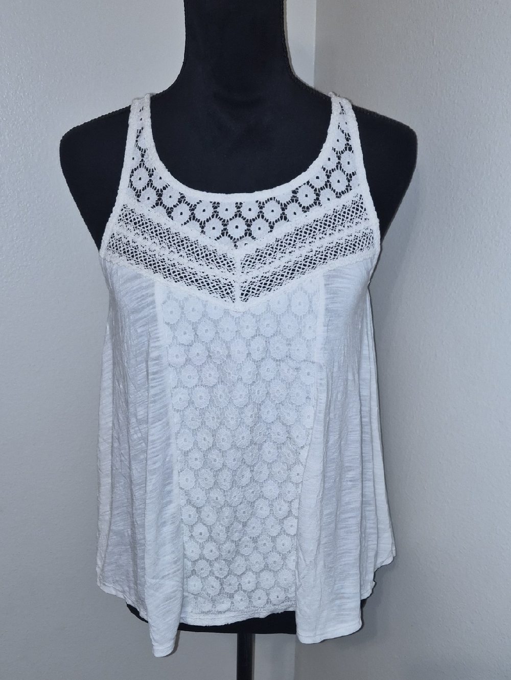 American Eagle Outfitters White Crochet Yoke Camisole